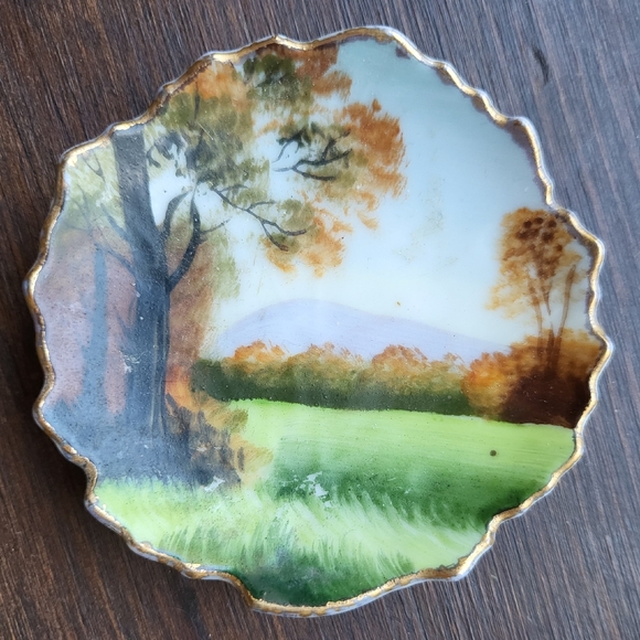 Vintage Japan 3" Porcelain Mini Pitcher + Plate Winter Autumn Scenes - Picture 3 of 8